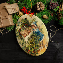 Load image into Gallery viewer, Little Angel and Father Santa Claus Victorian Vintage Christmas Ornament
