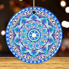 Carregar imagem no visualizador da galeria, Luminescent Blue Mandala Christmas Ornament, Ethnic Indian Decoration, Hinduism, Buddhism, Jainism
