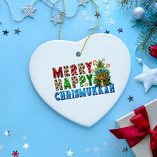 Load image into Gallery viewer, Merry Happy Chrismukkah Festive Ornament, Christmas and Hanukkah Chanukah Theme
