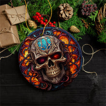 Carregar imagem no visualizador da galeria, Phantom's Grin Sinister Skull Stained Glass Style Ceramic Ornament, Halloween Themed Christmas Gift and Decor
