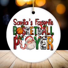 Load image into Gallery viewer, Santa’s Favorite Basketball Player Plaid Christmas Ornament, Athelete Gift

