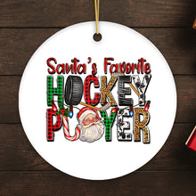 Load image into Gallery viewer, Santa’s Favorite Hockey Player Christmas Plaid Ornament
