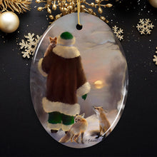 Load image into Gallery viewer, Santa's Foxes Woodland Sunset Art Christmas Ornament
