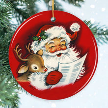 Carregar imagem no visualizador da galeria, Santa and Baby Reindeer Singing a Christmas Carol Ornament
