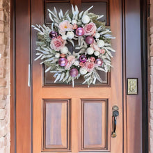 Load image into Gallery viewer, Snow White and Pink Bauble Filled Wreath, Belle Isis Artificial Flowers 22 Inches

