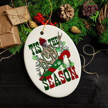 Load image into Gallery viewer, Tis the Season Snowboarding Theme Christmas Ornament, Winter Athlete Funny Skeleton
