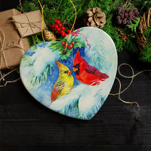 Load image into Gallery viewer, Watercolor Cardinal Mistletoe Romance Christmas Ornament
