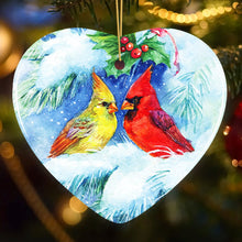 Load image into Gallery viewer, Watercolor Cardinal Mistletoe Romance Christmas Ornament
