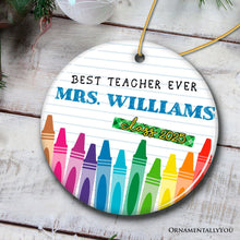 Load image into Gallery viewer, Best Teacher Ever Personalized Gift, Christmas Ornament with School Theme
