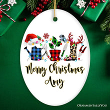 Carregar imagem no visualizador da galeria, Personalized Plant Lover Gift Buffalo Plaid Leopard Merry Christmas Ornament, Botanical Gift
