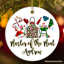 Carregar imagem no visualizador da galeria, Personalized BBQ Buffalo Plaid Leopard Merry Christmas Ornament, Barbecue Gift
