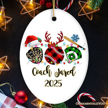 Carregar imagem no visualizador da galeria, Personalized Baseball Buffalo Plaid Leopard Merry Christmas Ornament, Team and Coaches  Gift
