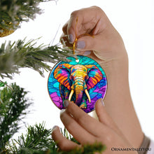 Carregar imagem no visualizador da galeria, Forest Giants Elephant Stained Glass Style Ceramic Ornament, Safari Animals Christmas Gift and Decor
