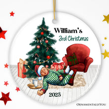 Carregar imagem no visualizador da galeria, Baby’s 3rd Christmas Personalized Ornament, Cookies and Milk &amp; Holiday Tree

