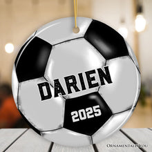 Carregar imagem no visualizador da galeria, Personalized Soccer Christmas Ornament, Festive Holiday Theme with Name and Date
