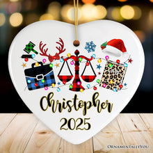 Carregar imagem no visualizador da galeria, Personalized Law and Legal Theme Buffalo Plaid Christmas Ornament, Lawyer and Paralegal Clerk Gift
