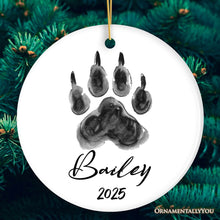 Carregar imagem no visualizador da galeria, Watercolor Dog Paw Personalized Ornament With Custom Name Gift
