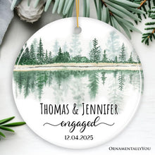 Load image into Gallery viewer, Watercolor Forest Engaged or Married Personalized Ornament, Engagement Gift

