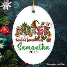 Carregar imagem no visualizador da galeria, Santa’s Favorite Nurse Elf Personalized Christmas Ornament, Custom Nursing Present
