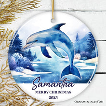 Load image into Gallery viewer, Dolphin Personalized Ornament, Festive Christmas Gift With Custom Name and Date
