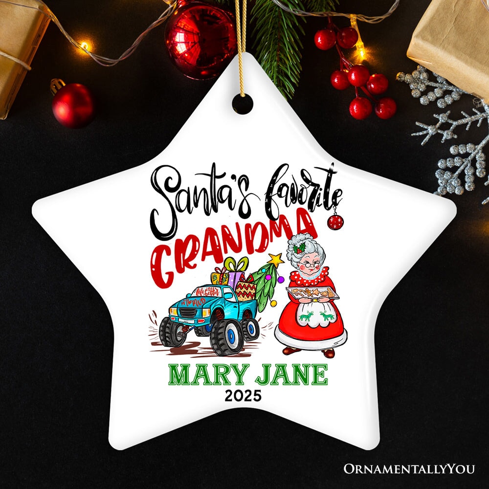 Fun & Whimsical Santa’s Favorite Grandma Personalized Christmas Keepsake Ornament, Grandmother Appreciation Gift