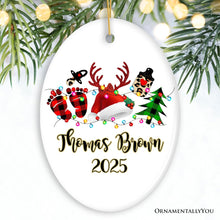 Carregar imagem no visualizador da galeria, Personalized Baby Christmas Buffalo Plaid Leopard Ornament Gift
