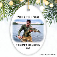 Carregar imagem no visualizador da galeria, Personalized Fishing Keepsake Ornament Gift, Catch of the Year Photo
