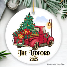 Carregar imagem no visualizador da galeria, Vintage Red Truck Personalized Ornament, Christmas Keepsake Family Gift
