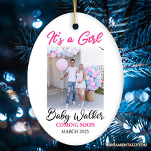 Carregar imagem no visualizador da galeria, Baby Gender Reveal Personalized Photo Ornament, It’s a Boy or Girl Announcement, Small Baby Shower Gift
