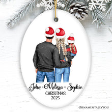 Carregar imagem no visualizador da galeria, New Family of Three Personalized Keepsake Christmas Ornament, Mom, Dad and Baby
