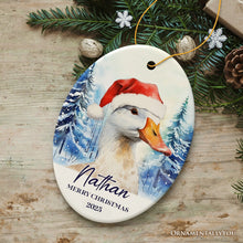 Carregar imagem no visualizador da galeria, Goose with Santa Hat Personalized Ornament, Winter Forest Christmas Gift With Custom Name and Date
