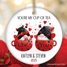 Carregar imagem no visualizador da galeria, Valentine Gnome Personalized Ornament, You're my Cup of Tea, Custom Name Gift
