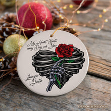 Carregar imagem no visualizador da galeria, Skeleton Rose Heart Valentine Custom Ornament, My Heart Beats Every Day for You Personalized Name Gift
