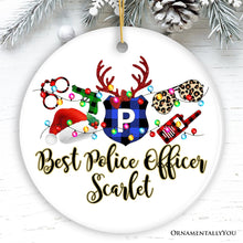 Carregar imagem no visualizador da galeria, Personalized Merry Christmas Plaid Police Officer Christmas Ornament
