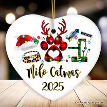 Carregar imagem no visualizador da galeria, Personalized Cat Buffalo Plaid Leopard Merry Christmas Ornament, Cat Mom Gift
