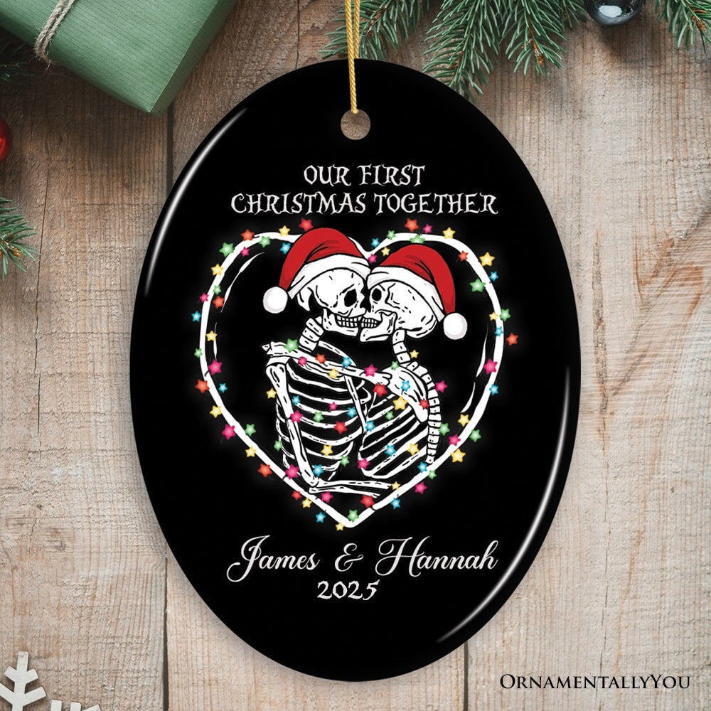 Festive & Fun Skeleton First Christmas Personalized Ornament, Holiday Wedding Keepsake Gift