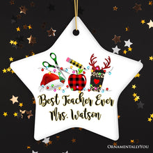 Carregar imagem no visualizador da galeria, Personalized Plaid Teacher Merry Christmas Ornament, Holiday School Xmas Gift
