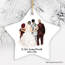 Carregar imagem no visualizador da galeria, Bride and Groom with Parents Wedding Gift Ornament Personalized
