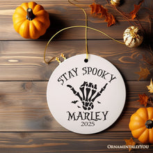 Cargar imagen en el visor de la galería, Cool Skeleton Stay Spooky Personalized Ornament, Surfer Halloween Themed Custom Gift
