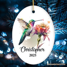 Carregar imagem no visualizador da galeria, Personalized Artistic Hummingbird Watercolor Ornament, Custom Name and Date Gift
