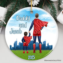 Cargar imagen en el visor de la galería, Dad and Son Personalized Superhero Ornament, A Father’s Little Boy Christmas Gift

