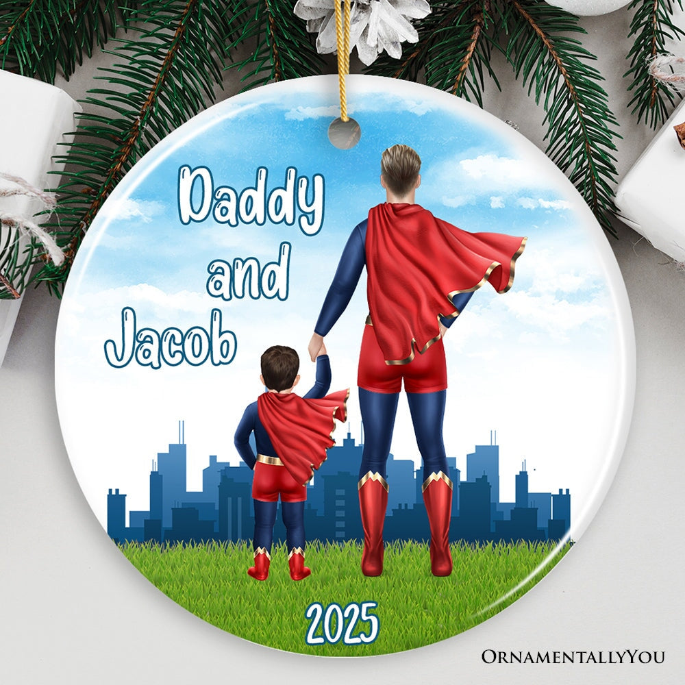 Dad and Son Personalized Superhero Ornament, A Father’s Little Boy Christmas Gift