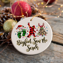 Carregar imagem no visualizador da galeria, Personalized Bigfoot Buffalo Plaid Christmas Ornament, Sasquatch Holiday Decoration
