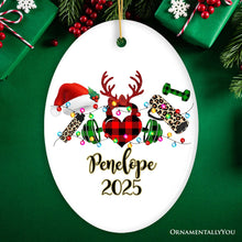 Carregar imagem no visualizador da galeria, Personalized Gym Buffalo Plaid Leopard Merry Christmas Ornament, Personal Trainer Gift
