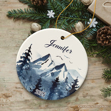 Carregar imagem no visualizador da galeria, Personalized Family Ornament, Watercolor Mountain Keepsake Gift
