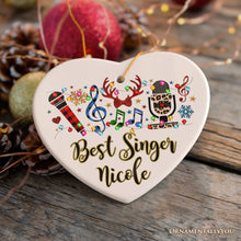 Carregar imagem no visualizador da galeria, Personalized Singers Buffalo Plaid Leopard Merry Christmas Ornament, Microphone Gift
