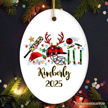 Carregar imagem no visualizador da galeria, Personalized Cricket Buffalo Plaid Leopard Merry Christmas Ornament, Team and Coaches Gift

