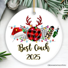 Carregar imagem no visualizador da galeria, Personalized Volleyball Buffalo Plaid Leopard Merry Christmas Ornament, Team and Coaches Gift
