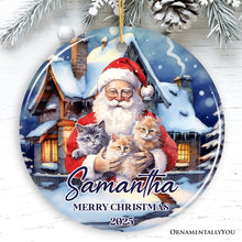 Load image into Gallery viewer, Cute Santa With Cats Personalized Ornament, Festive Christmas Gift With Custom Name and Date
