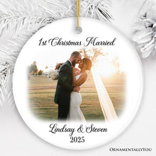Carregar imagem no visualizador da galeria, First Christmas Married Personalized Photo Ornaments, Mr And Mrs Wedding Gift

